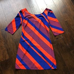 Super fun orange and blue lightweight 3/4 sleeve dress, S.
